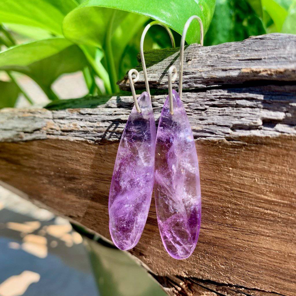 Small Batched Amethyst Stone Drop Earrings WS - Studio Selyn