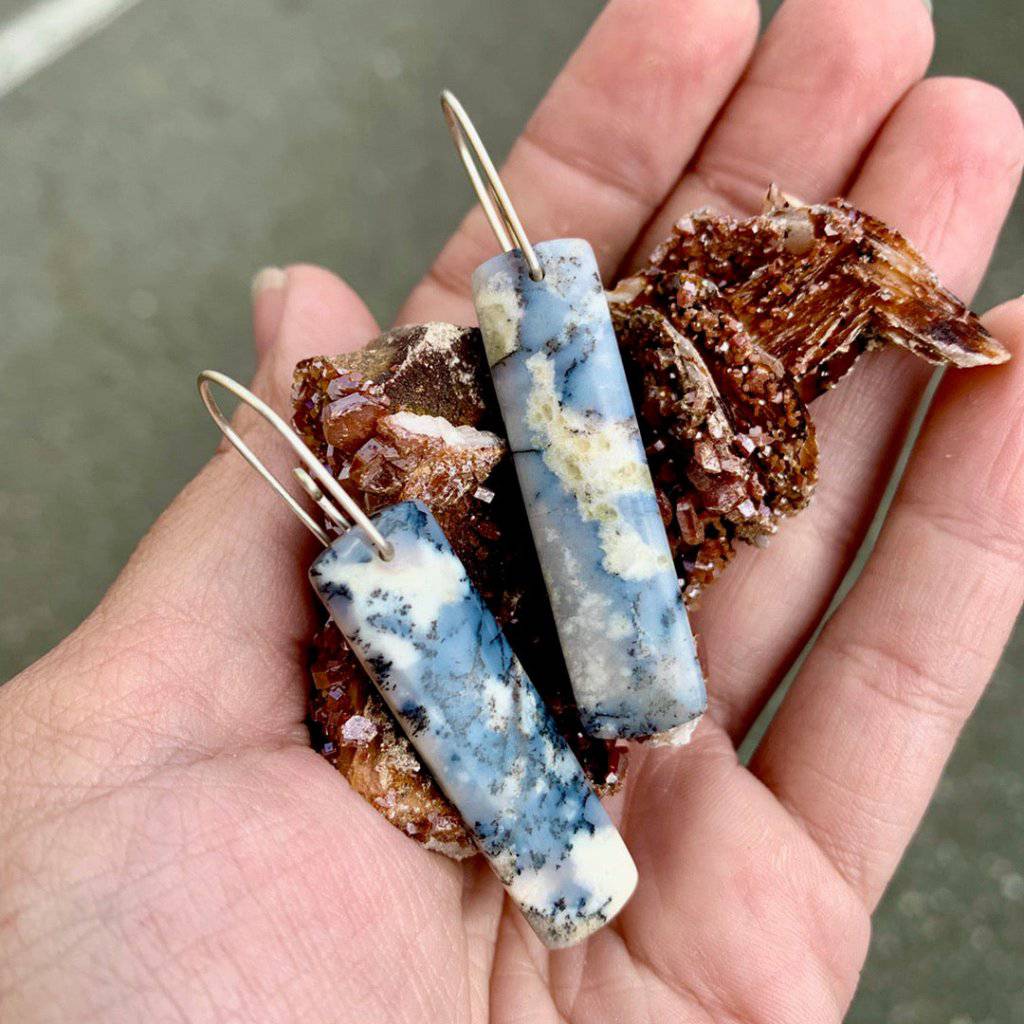 Small Batched Dendrite Opal Stone Drop Earrings WS - Studio Selyn